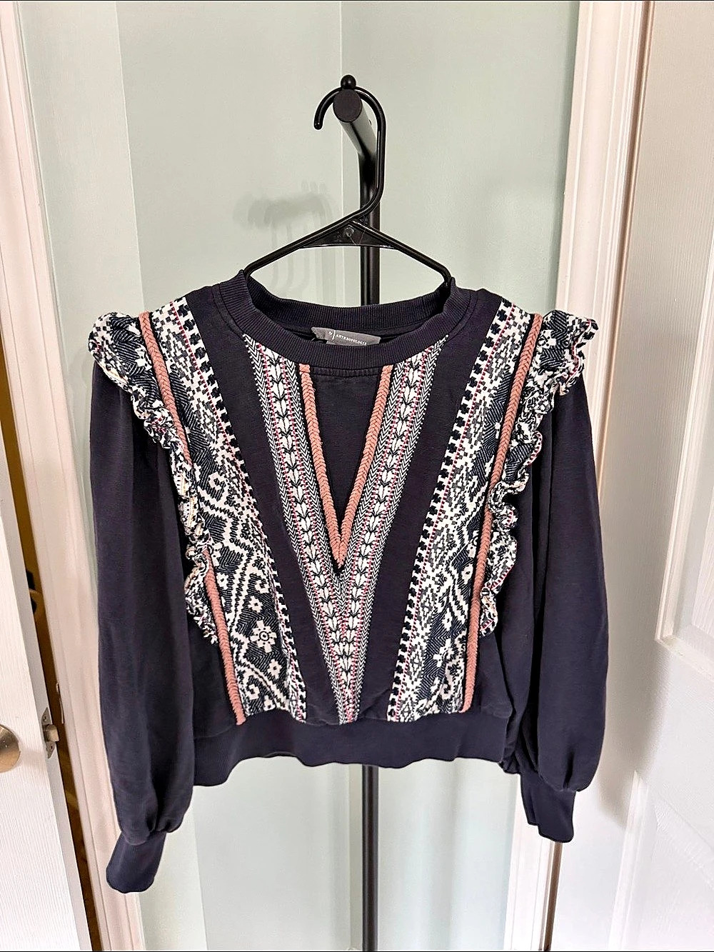 Anthropologie Women's Printed Ruffle Sleeve Sweatshirt Size XS